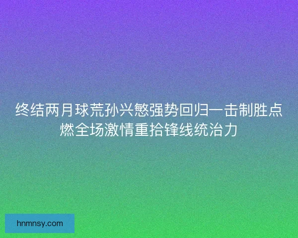 终结两月球荒孙兴慜强势回归一击制胜点燃全场激情重拾锋线统治力