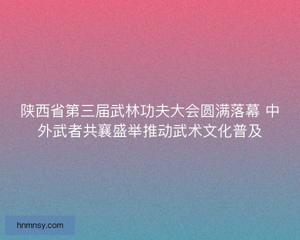 陕西省第三届武林功夫大会圆满落幕 中外武者共襄盛举推动武术文化普及